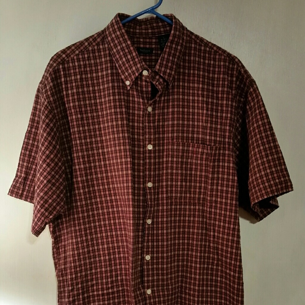 Van Heusen Blue & Burnt Orange Plaid Button up L